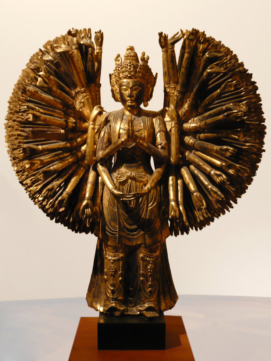 Bodhitsattva Avalokitesvara (Guanyin), Kiina, viisi dynastiaa, 907-960 (kiiltävä ja kultainen puu) tekijältä Five Dynasties Chinese School