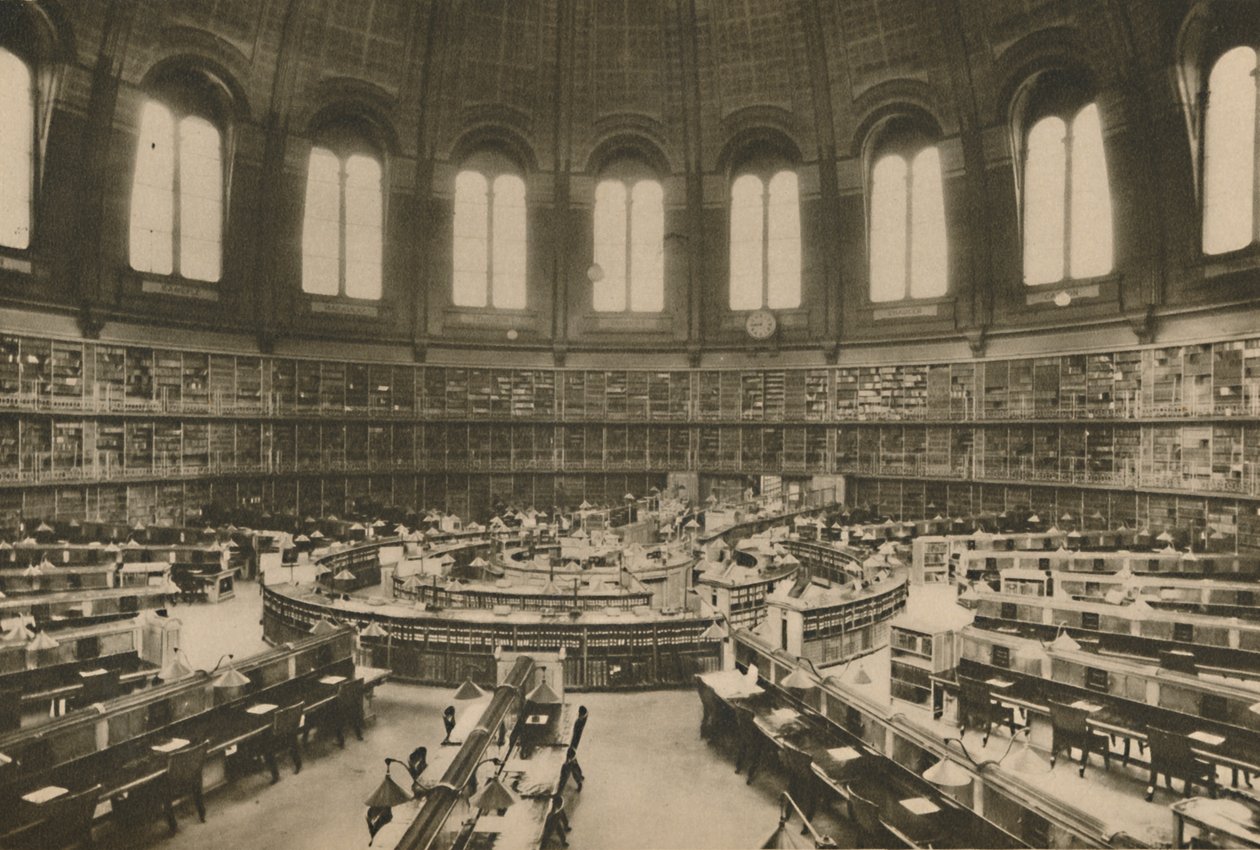 British Museumin suuren kirjaston lukusali sisäänkäynnistä nähtynä, n. 1935. tekijältä Fleming