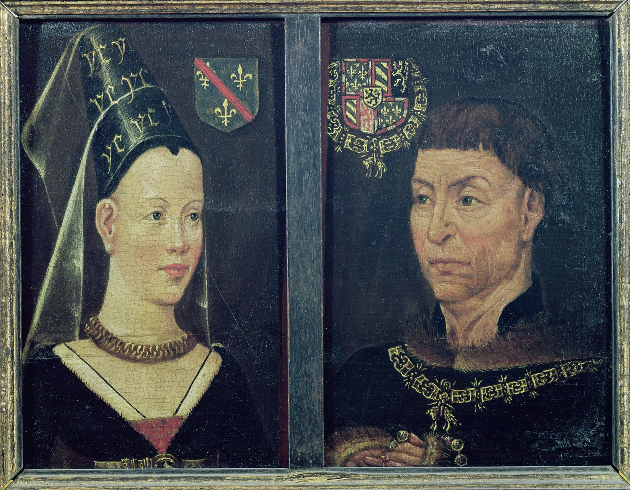 Kaksoismuotokuva Charles le Temerairesta (1433-82) Burgundin herttuasta ja hänen vaimostaan Isabelle de Bourbonista (1436-65) tekijältä Flemish School
