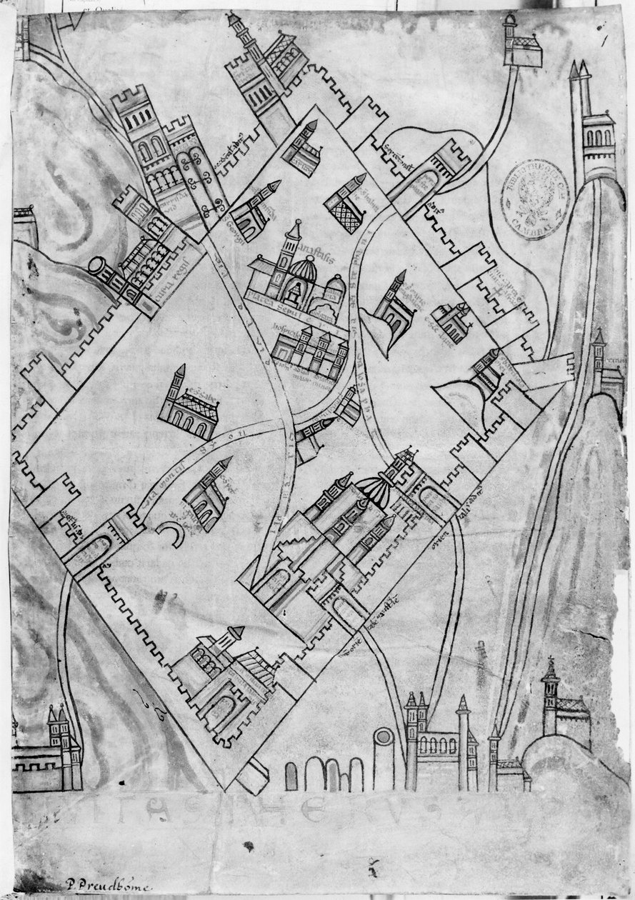 Ms 466 fol.1 Jerusalemin kaupungin kartta, ennen vuotta 1167. tekijältä Flemish School