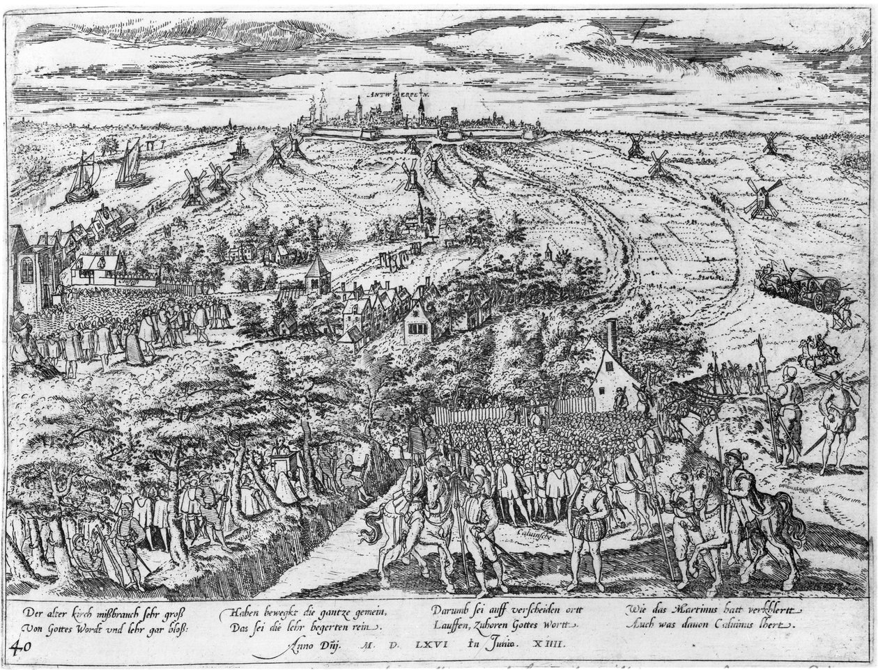 Protestanttien kokous ulkona Antwerpenin ympärillä, 1576 tekijältä Flemish School
