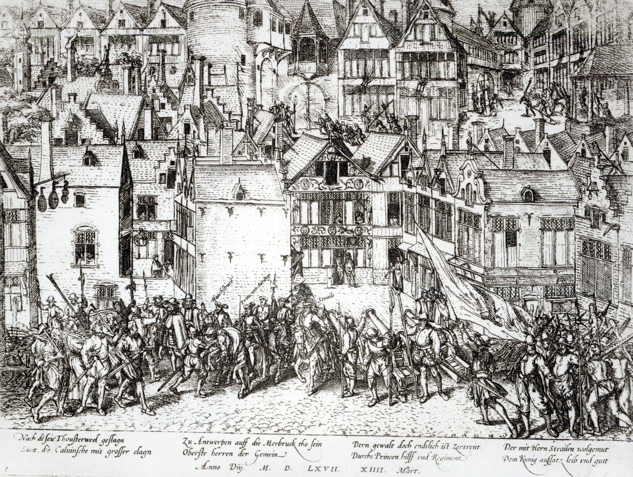Oranssin prinssi (1533-84) rauhoittaa kalvinisteja, 14. maaliskuuta 1567 tekijältä Flemish School