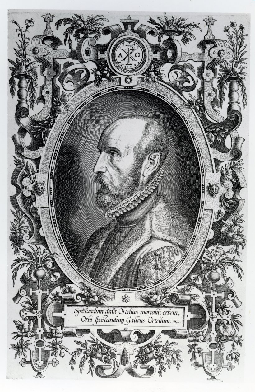 Abraham Ortelius, hänen World Theatrensä etukappale, 1579 tekijältä Flemish School