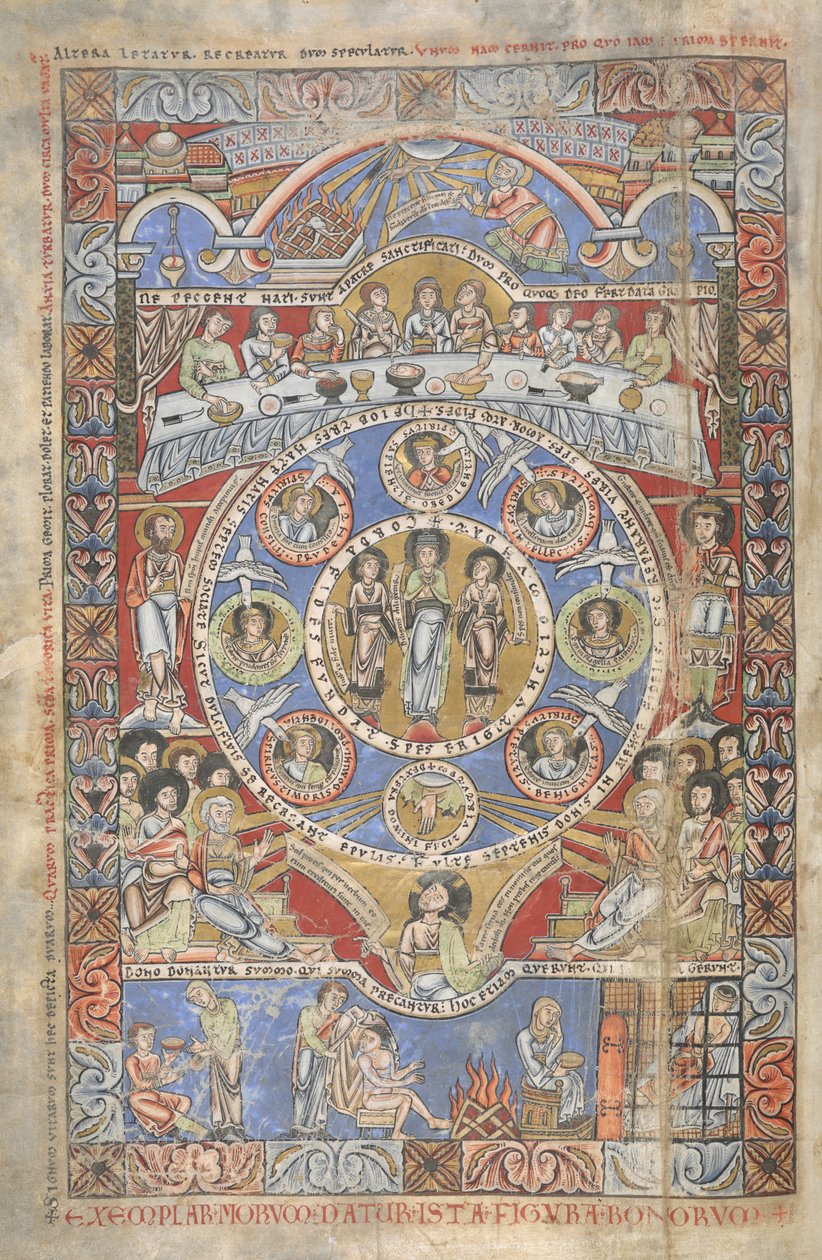 Lisätä. 17738, f.3v Eksegeesi Jobin kirjan alkusäkeistä, kuvitus 