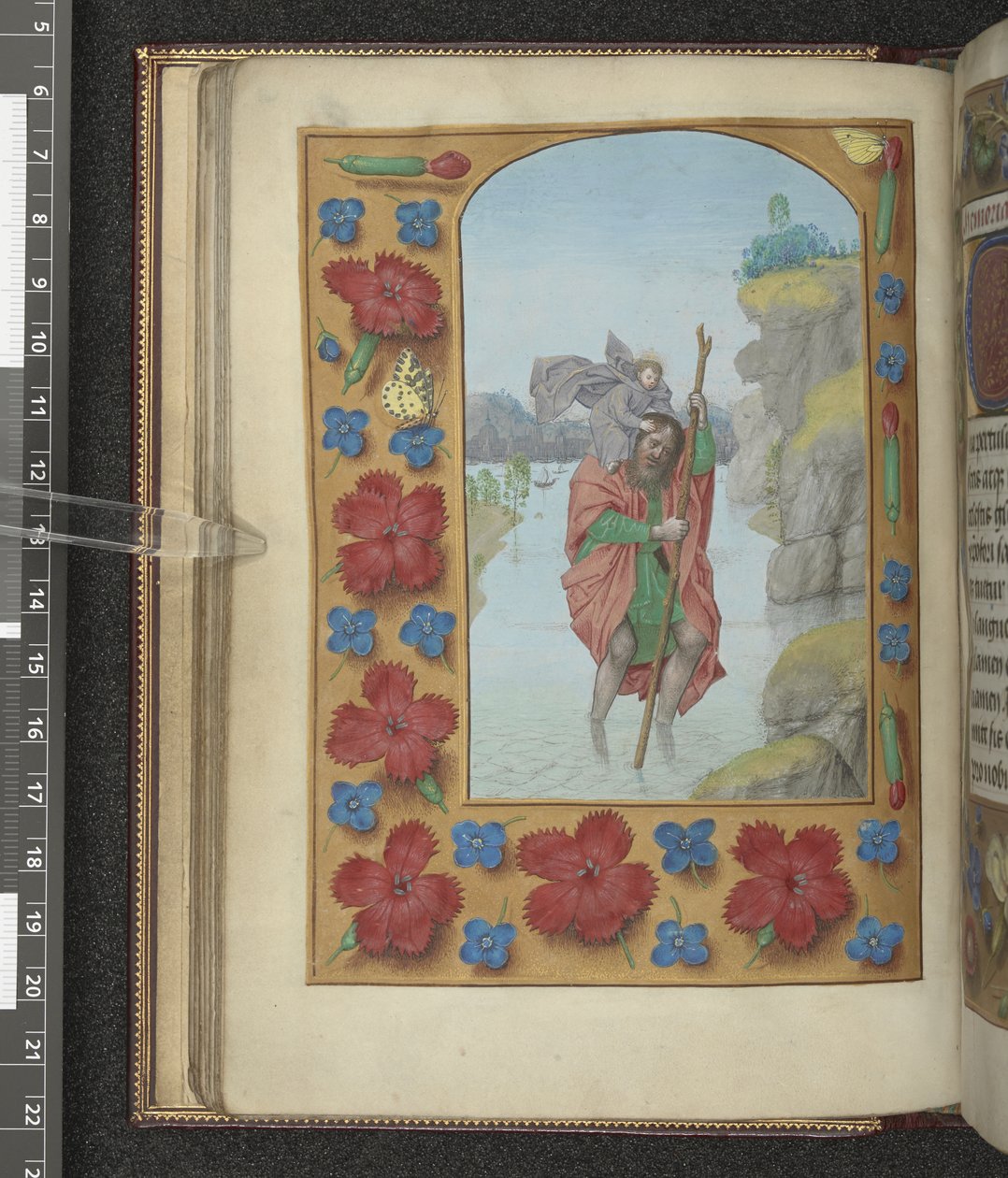 Lisää MS 54782 f.48v Saint Christopher, kuva julkaisusta "Hastings Hours, Adoration of Kings and Largessen", n. 1475-83 (vellum) tekijältä Flemish School