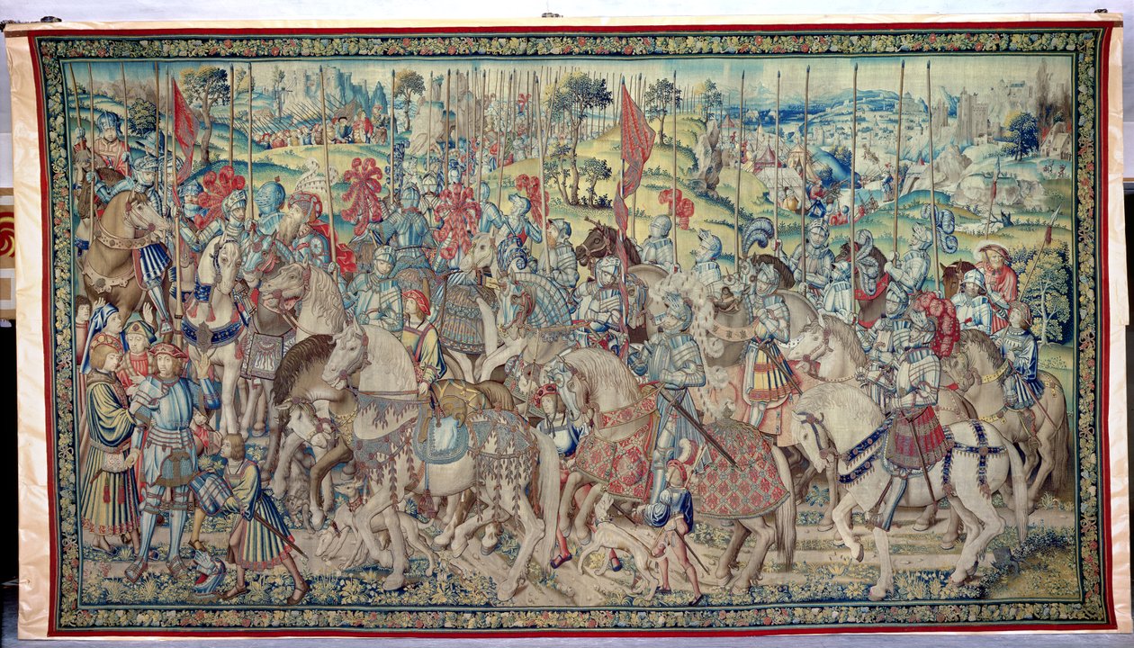 Ratsastajien kokoaminen, Daavidin ja Batseban kuvakudos, n. 1510-15 (katso myös 182422) tekijältä Flemish School