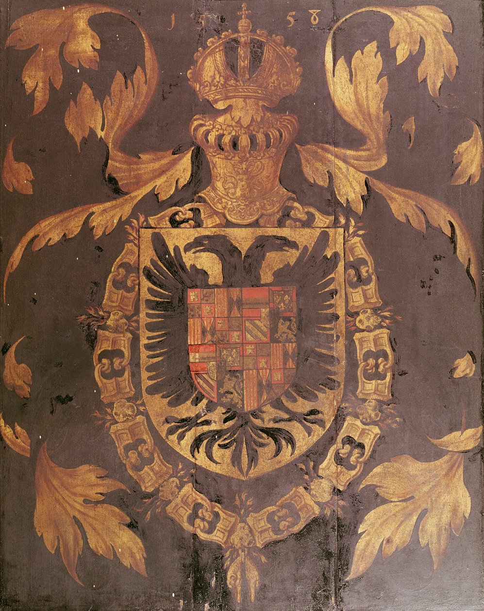 Pyhän Rooman keisarin Kaarle V:n vaakuna, 1558 (öljy paneelissa tekijältä Flemish School