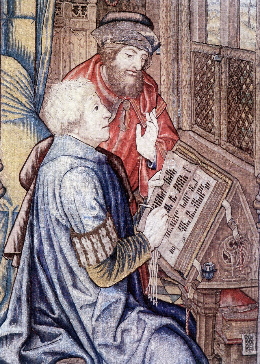 Daavidin esirippu (yksityiskohta), faksimile Brysselin koulun (1510-1515) seinävaatekankaasta. tekijältä Flemish School