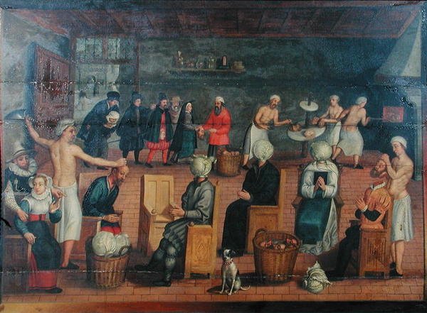 Pään leikkaus ja päiden korvaaminen kaalilla: päiden leivonta ja meikkaus (öljy kankaalle) tekijältä Flemish School