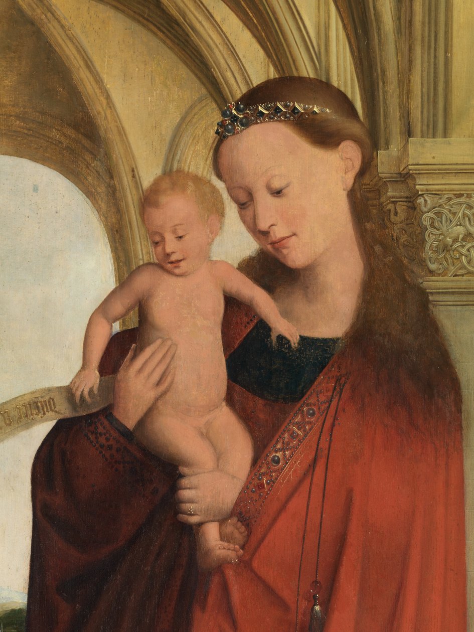 Madonnan yksityiskohta Petrus Wijtsin kanssa (öljy paneelissa) tekijältä Flemish School