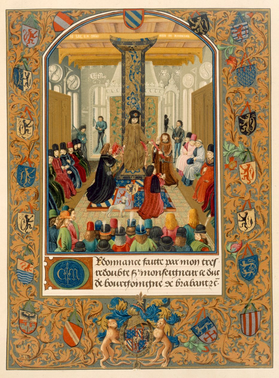 Duke Charles le Temeraire keskellä hoviaan Kultaisen Fleecen ritarikunnan ritarien kanssa, 1473 tekijältä Flemish School