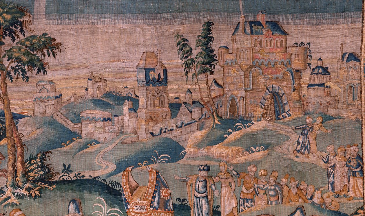Flanderin kuvakudos. Aleksanteri ennen ylimmäistä pappia Iaddoa (Aleksanteri ennen ylipappi Iaddoa). Oudenaarden ateljee. 374x447cm. Lasku(830-B)4 00010. 1600-luku. tekijältä Flemish School