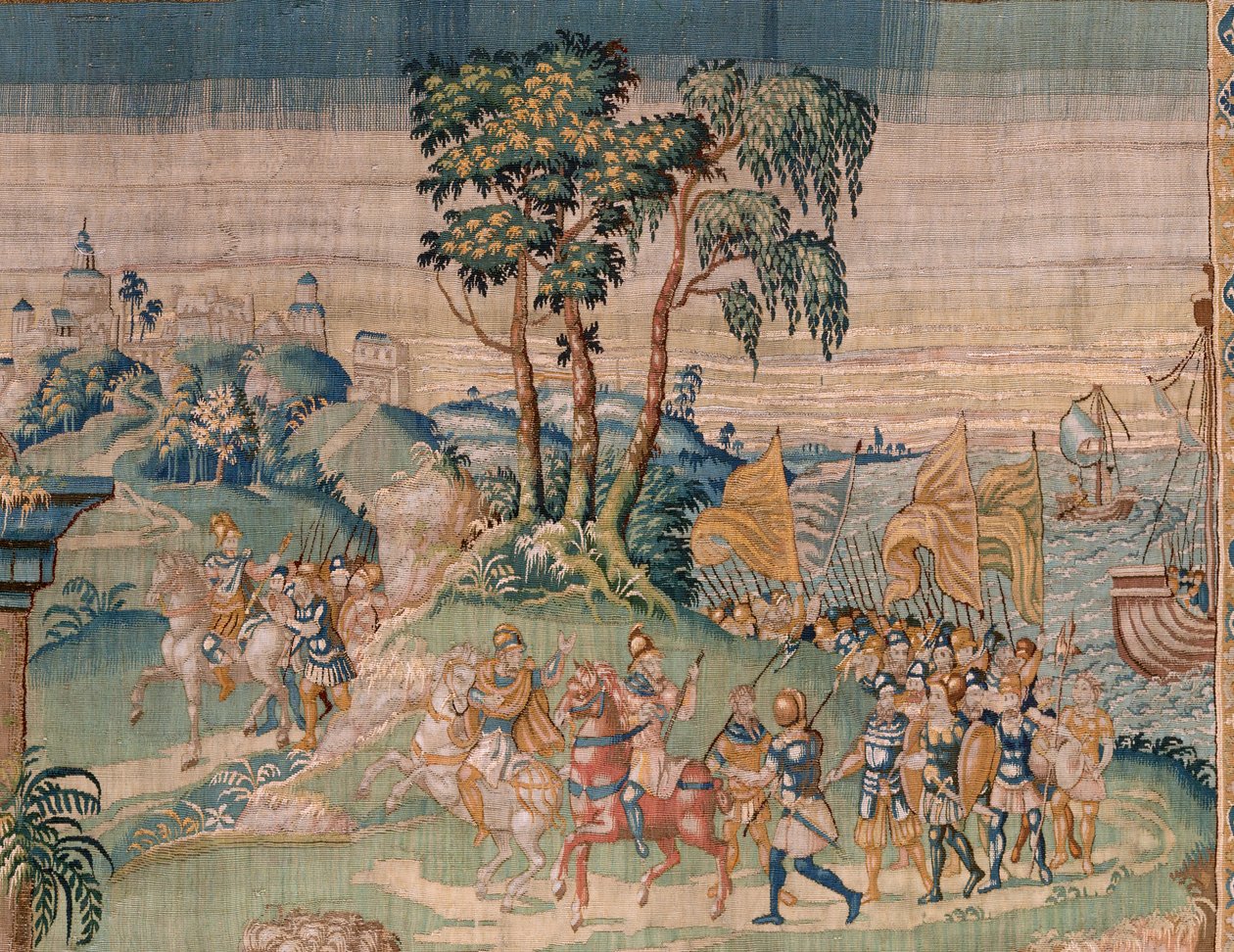 Flanderin kuvakudos. Aleksanterille tarjotaan kruunu (Aleksanterille tarjotaan kruunu). Oudenaarden ateljee. 384x316 cm. Lasku (83024)-5 / 00009. 1600-luku. tekijältä Flemish School