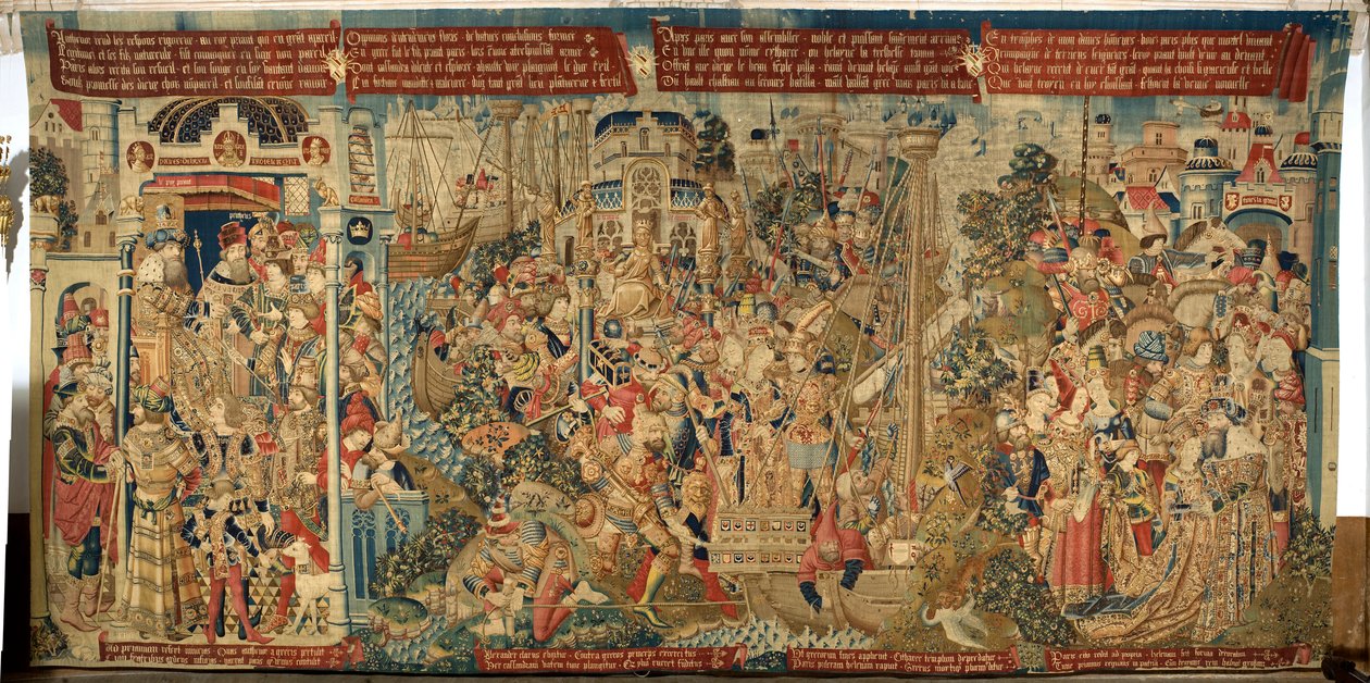 Flanderin kuvakudos. Helenan tempaus / de schaking van Helena). noin 1475-1495 tekijältä Flemish School