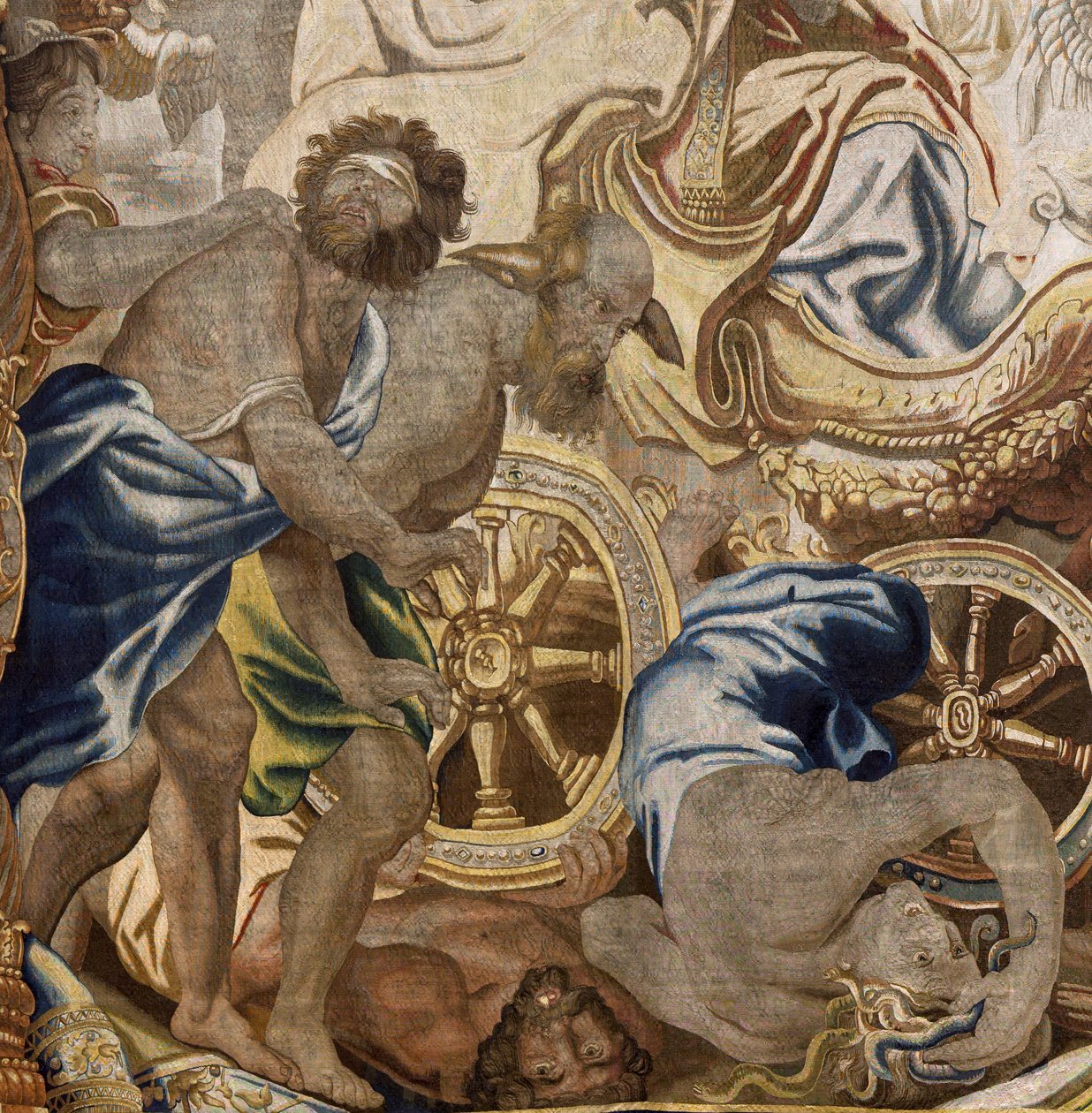 Flanderin kuvakudos. Sarja Eukaristian apotheosis. Kirkon voitto (Triunfo de la Iglesia). Mallisarjakuva on kopioitu Rubensin alkuperäisestä. Brysselin valmistus. Valmistaja Frans van den Hecke. 1700-luvun puoliväli. Kangas Silkki ja villa, 7/8 loimi tekijältä Flemish School