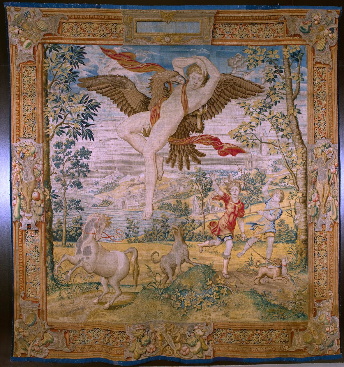Flanderin kuvakudos. Sarja Fable of Ovidius: Ganymedesin ryöstö. Atelier Willem de Pannemaker, Bryssel. Ennen vuotta 1556. tekijältä Flemish School