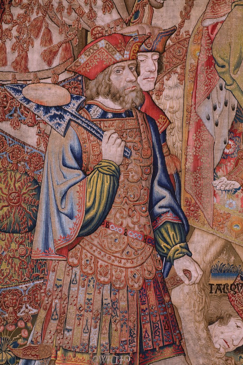 Flanderin kuvakudos. Sarjan moraalit: kunnianosoitusten hyve (De deugd van de Honores, The Virtue of honors). Noin 1520. Yksityiskohta tekijältä Flemish School