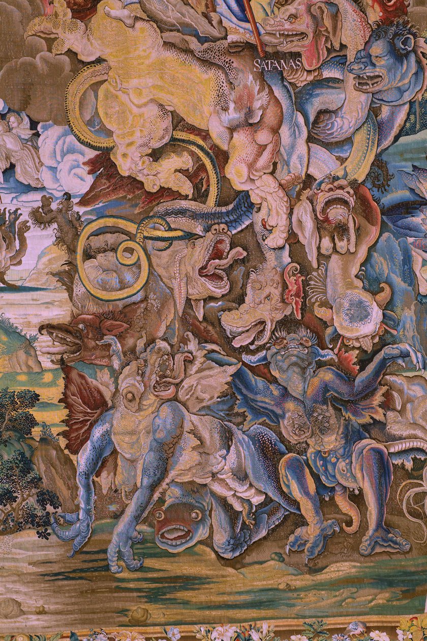 Flanderin kuvakudos. Sarja The Apocalypse: Pyhä Mikael voitti lohikäärmeen. Atelier Willem Dermoyen, Bryssel. Noin 1553-1555. Yksityiskohta. tekijältä Flemish School