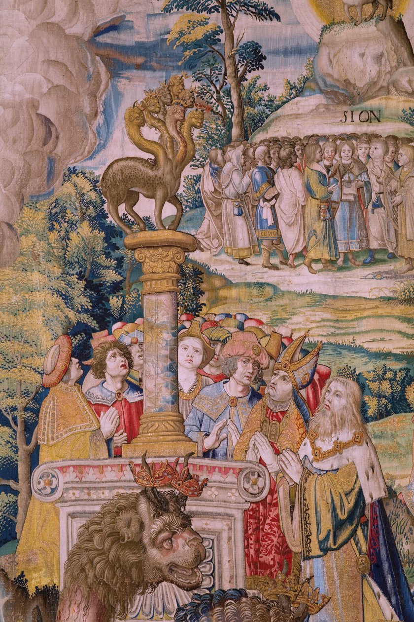 Flanderin kuvakudos. Sarja The Apocalypse: Pyhä Mikael voitti lohikäärmeen. Atelier Willem Dermoyen, Bryssel. Noin 1553-1555. Yksityiskohta. tekijältä Flemish School