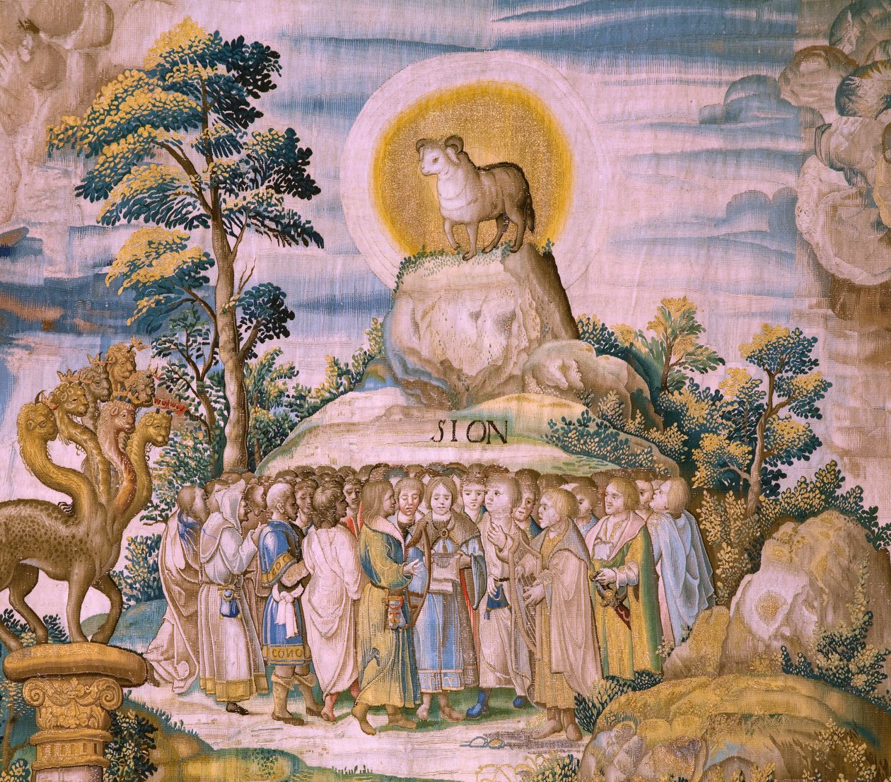 Flanderin kuvakudos. Sarja The Apocalypse: Pyhä Mikael voitti lohikäärmeen. Atelier Willem Dermoyen, Bryssel. Noin 1553-1555. Yksityiskohta. tekijältä Flemish School