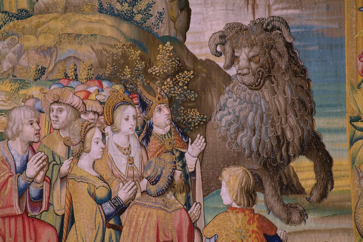Flanderin kuvakudos. Sarja The Apocalypse: Pyhä Mikael voitti lohikäärmeen. Atelier Willem Dermoyen, Bryssel. Noin 1553-1555. Yksityiskohta. tekijältä Flemish School