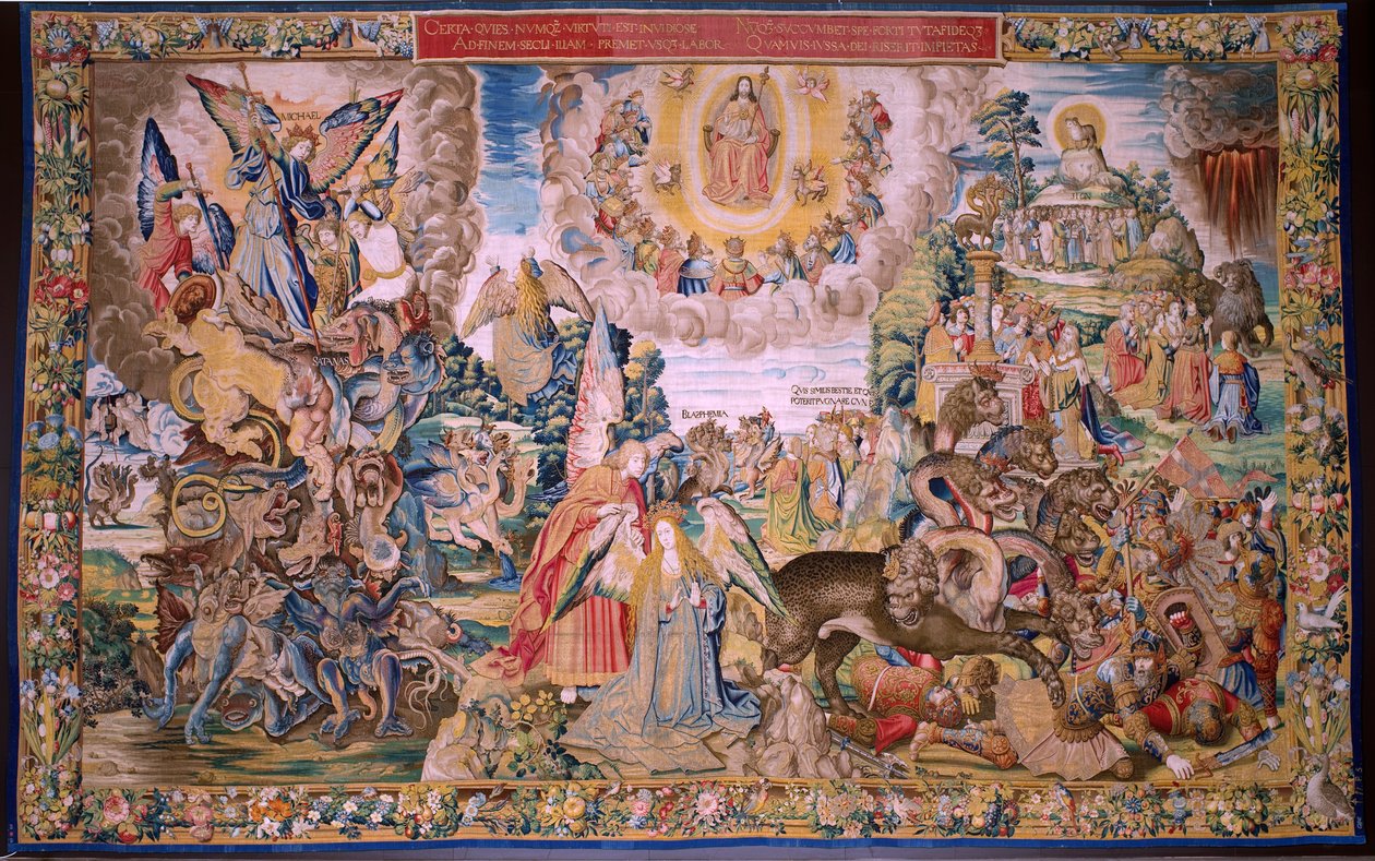 Flanderin kuvakudos. Sarja The Apocalypse: Pyhä Mikael voitti lohikäärmeen. Atelier Willem Dermoyen, Bryssel. Noin 1553-1555. tekijältä Flemish School
