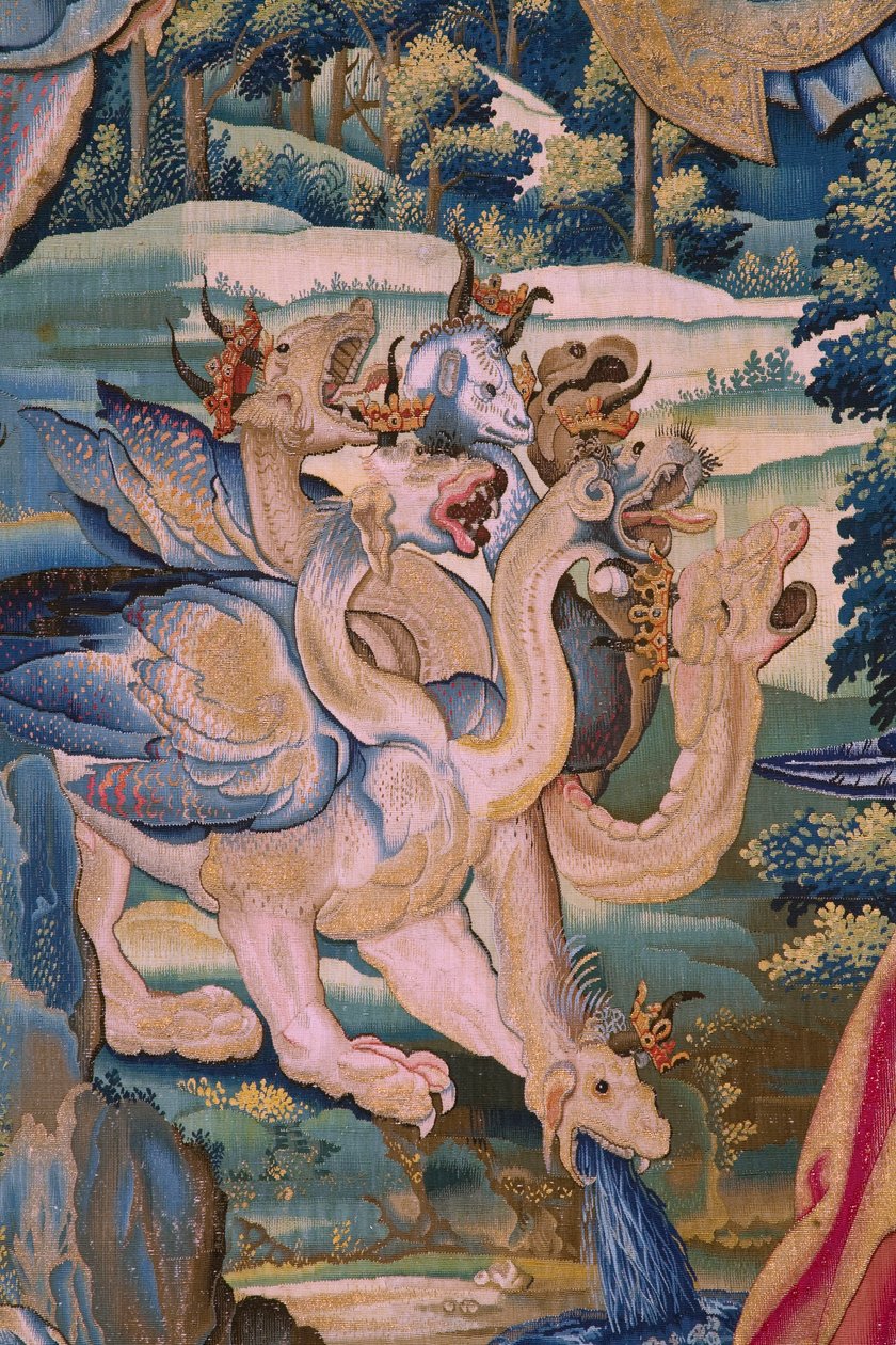Flanderin kuvakudos. Sarja The Apocalypse: Pyhä Mikael voitti lohikäärmeen. Atelier Willem Dermoyen, Bryssel. Noin 1553-1555. Yksityiskohta. tekijältä Flemish School