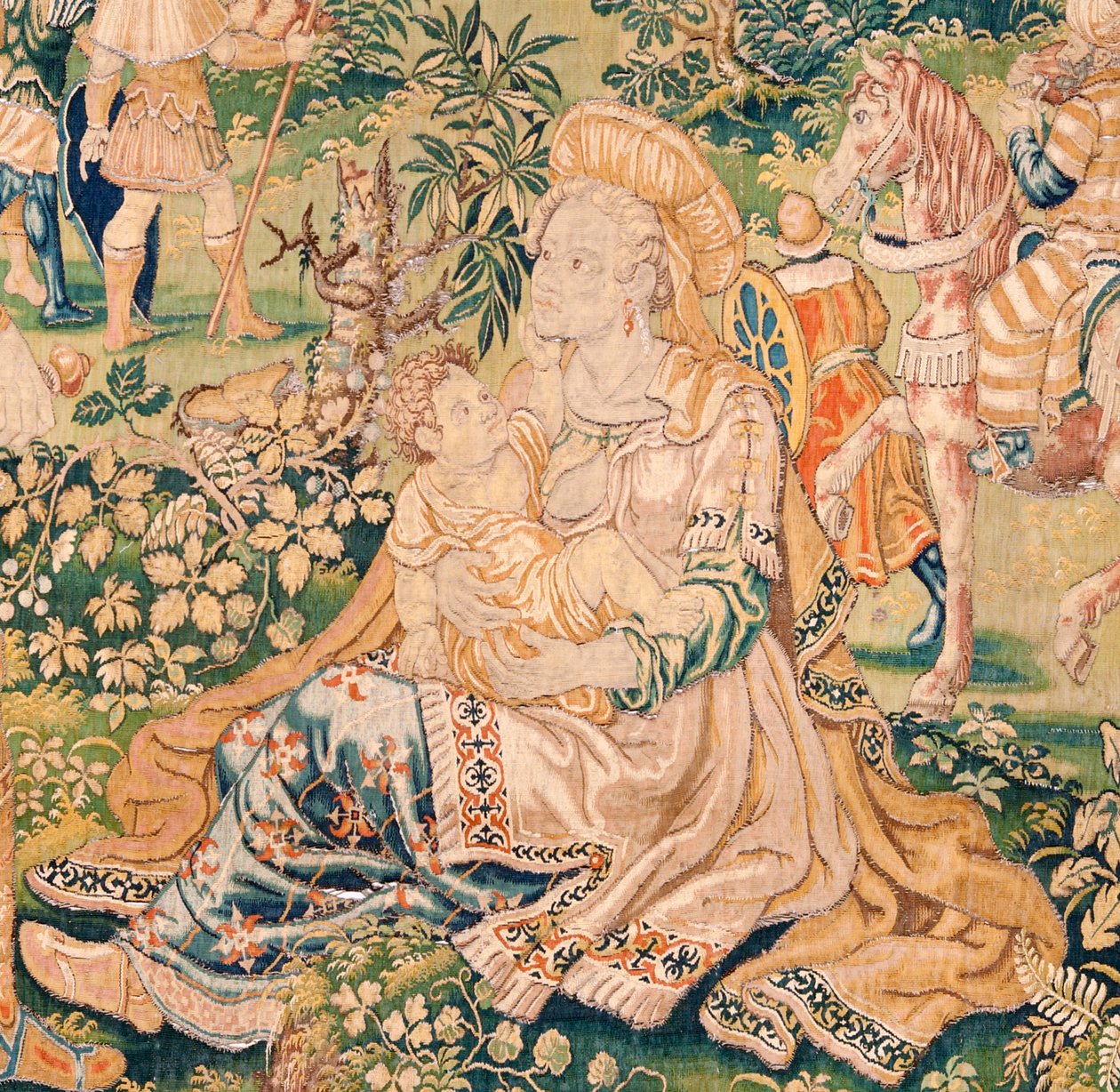 Flanderin kuvakudos. Sarja Judith kirja. Judith ennen Holofernes (Judith ante Holofernes). Sarjan viides kuvakudos. Valmistus Alankomaat, Bryssel(?). 1500-luvun toinen puoli. Kangas Villa. Sijainti Pyhän Nikolauksen Barilaisen kirkko (mus tekijältä Flemish School