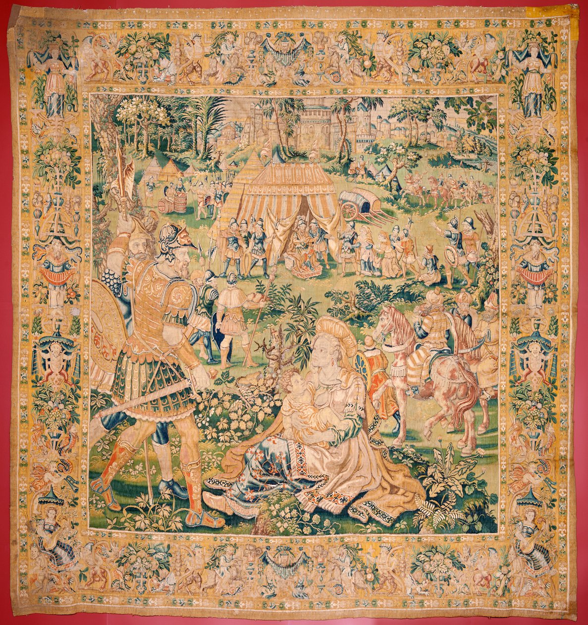 Flanderin kuvakudos. Sarja Judith kirja. Judith ennen Holofernes (Judith ante Holofernes). Sarjan viides kuvakudos. Valmistus Alankomaat, Bryssel(?). 1500-luvun toinen puoli. Kangas Villa. Sijainti Pyhän Nikolauksen Barilaisen kirkko (mus tekijältä Flemish School