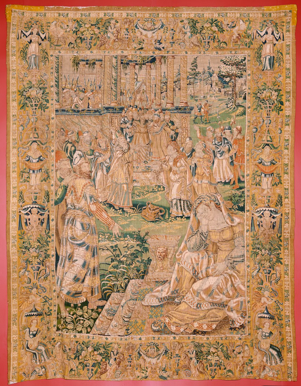 Flanderin kuvakudos. Sarja Judith kirja. Judith näyttää Holofernesin päätä (Judith muestra la cabeza de Holofernes). Sarjan yhdeksäs kuvakudos. Valmistus Alankomaat, Bryssel(?). 1500-luvun toinen puoli. Kangas Villa. Sijainti Pyhän kirkko tekijältä Flemish School