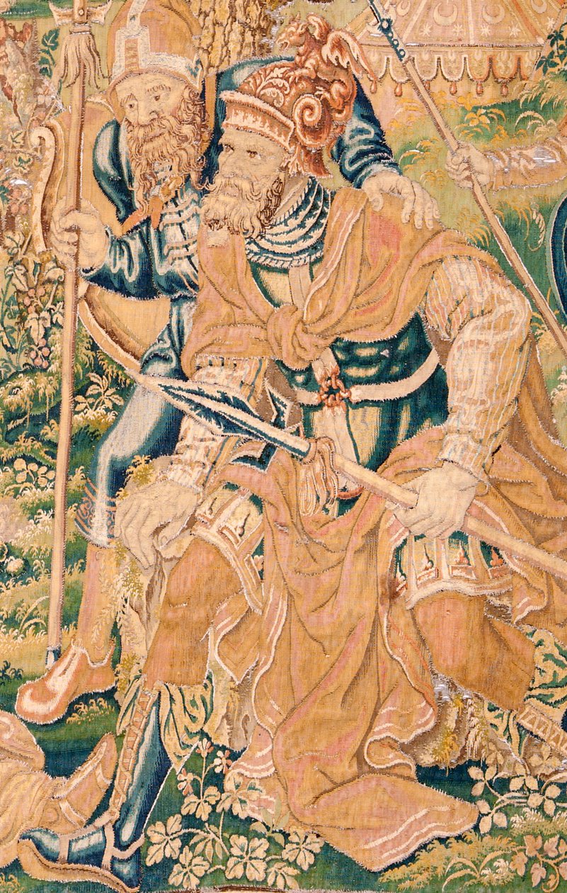 Flanderin kuvakudos. Sarja Judith kirja. Holofernesin pään mestaus (La decapitación de Holofernes). Seitsemäs kuvakudos sarjassa. Valmistus Alankomaat, Bryssel(?). 1500-luvun toinen puoli. Kangas Villa. Sijainti Pyhän Nikolauksen kirkko tekijältä Flemish School