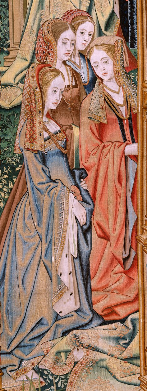 Flanderin kuvakudos. Sarja Daavidin ja Batseban historia. Daavidin ja Batseban avioliitto (Casamiento de David y Betsabé). Sarjan toinen paneeli. Nimetön malli. Valmistus tuntematon, Bryssel. 1505. Kangas Kulta, silkki ja villa. tekijältä Flemish School