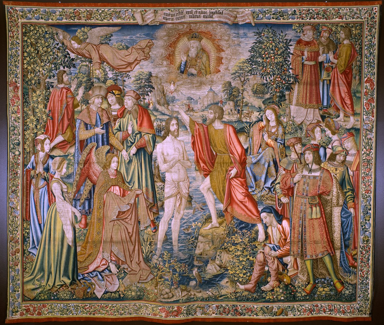 Flanderin kuvakudos. Sarja Pyhän Johannes Kastajan historia: Kristuksen kaste (Het doopsel van Christus). Brysselin ateljee. 1515-1520. tekijältä Flemish School