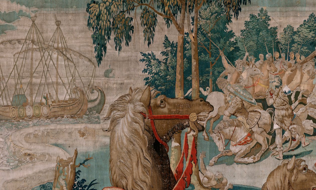 Flanderin kuvakudos. Sarja Herkuleen työt. Diomedesin hevoset (Los caballos de Diomedes). Kolmas kuvakudos säilyneestä sarjasta. Malli Tuntematon. Valmistus Willem Dermoyen, Bryssel. Ca1528. Kangas Silkki ja villa. Koko 350 x 400 cm. Sijainti Royal tekijältä Flemish School