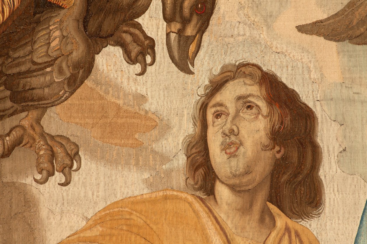 Flanderin kuvakudos. Sarja Eukaristian voitto. Neljä evankelistaa (Los cuatro evangelistas). Sarjan yhdestoista kuvakudos. Malli Peter Paul Rubens. 1626-1628. Valmistus Jan II Raes, Hans Vervoert, Jacques Fobert, Bryssel tekijältä Flemish School