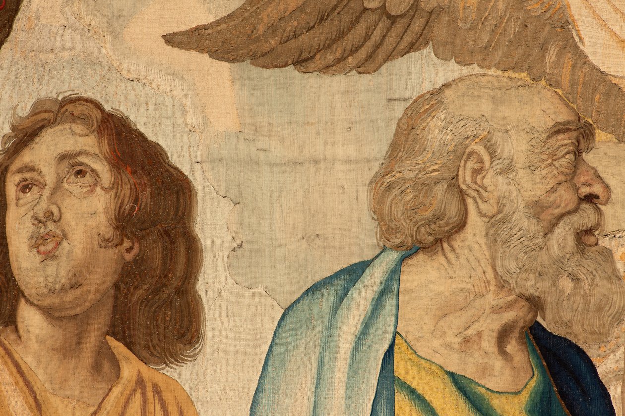 Flanderin kuvakudos. Sarja Eukaristian voitto. Neljä evankelistaa (Los cuatro evangelistas). Sarjan yhdestoista kuvakudos. Malli Peter Paul Rubens. 1626-1628. Valmistus Jan II Raes, Hans Vervoert, Jacques Fobert, Bryssel tekijältä Flemish School