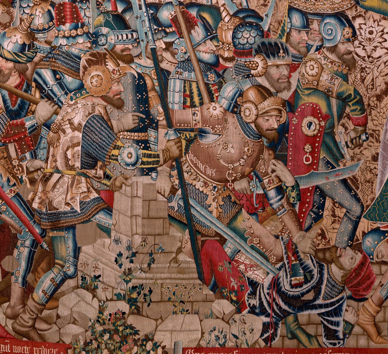 Flanderin kuvakudos. Sarja Troijan sota. Troijan tuho (Destrucción de Troya). Sarjan yhdestoista kuvakudos. Malli Coëtivy Master (Henry tai Conrard de Vulcop). Valmista Tournai työpajoja. Noin 1470. Kangas Villaa ja silkkiä, 6/7 loimi/cm. tekijältä Flemish School
