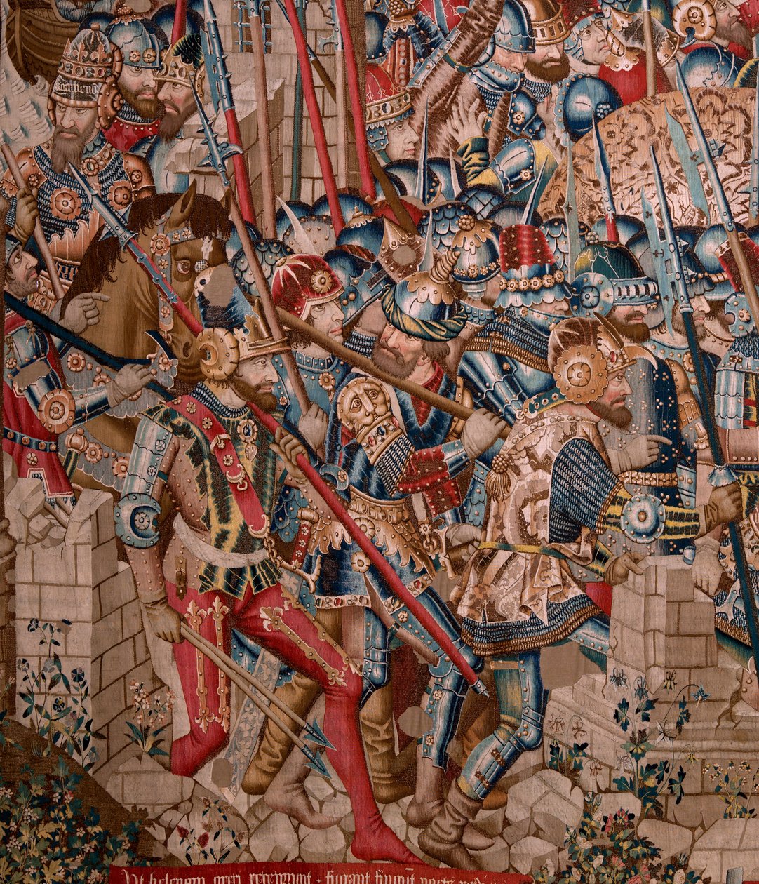 Flanderin kuvakudos. Sarja Troijan sota. Troijan tuho (Destrucción de Troya). Sarjan yhdestoista kuvakudos. Malli Coëtivy Master (Henry tai Conrard de Vulcop). Valmista Tournai työpajoja. Noin 1470. Kangas Villaa ja silkkiä, 6/7 loimi/cm. tekijältä Flemish School