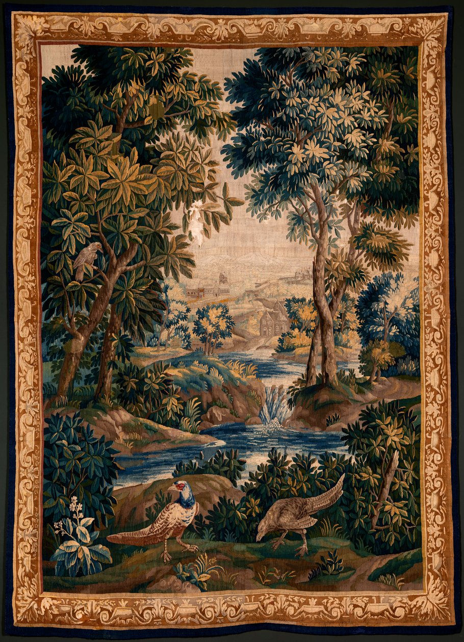 Flanderin kuvakudos. Niin kutsuttu Verdure (maisema, jossa on vettä, puita ja fasaaneja). Oudenaarden studio. 277x200 cm. Inv 00012. 1600-luku. tekijältä Flemish School