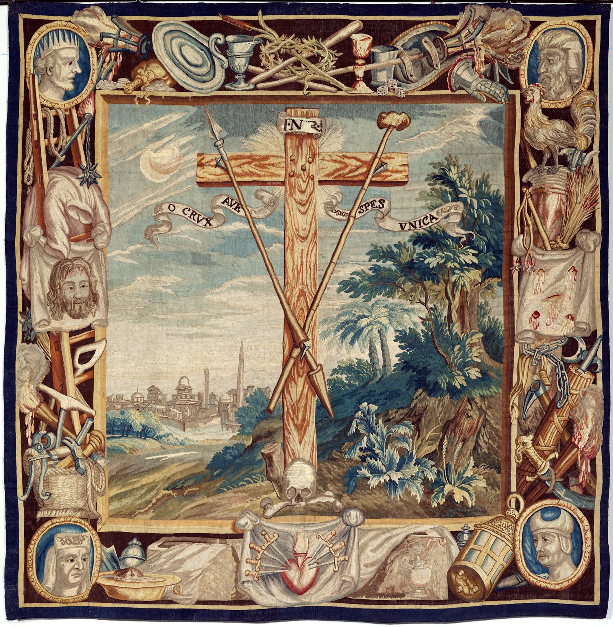 Flanderin kuvakudos. Pyhän Ristin ylistäminen. 17. vuosisata. Kirkon omaisuus Sint-Walburgakerk Oudenaarde (Dekenij van de Sint-Walburga). tekijältä Flemish School