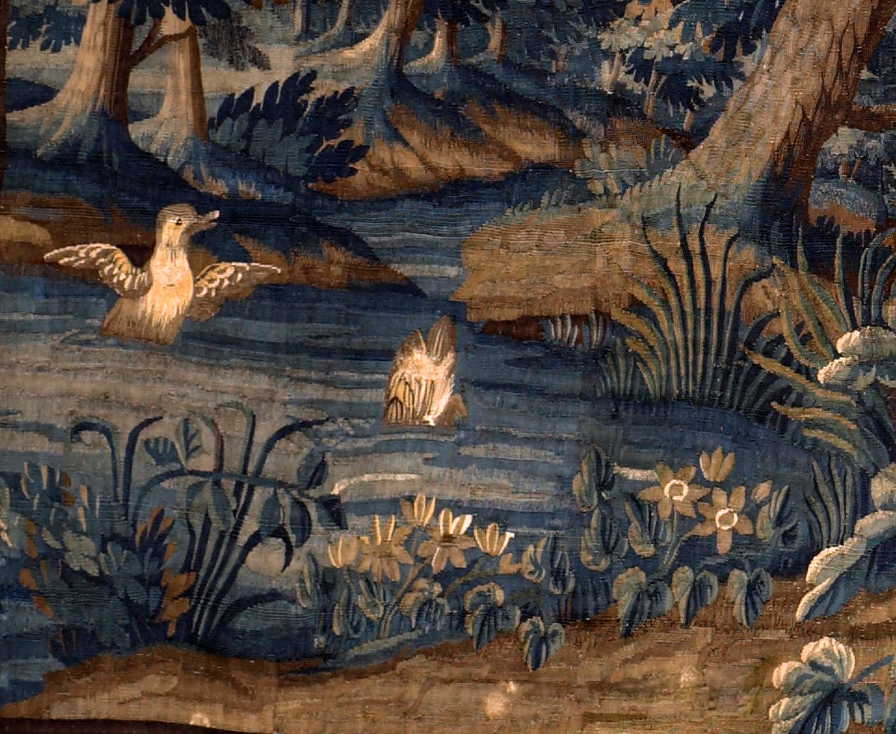 Flanderin kuvakudos. kestää. 1700-luvun loppu - 1700-luvun alku. Kirkon omaisuus Sint-Walburgakerk Oudenaarde (Dekenij van de Sint-Walburga). Yksityiskohta. tekijältä Flemish School