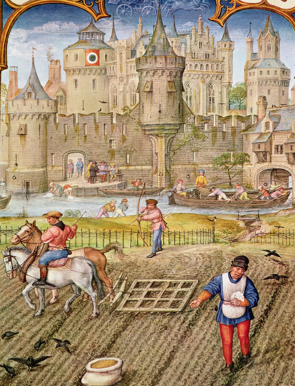 Fol.10v Lokakuu: Kylvö, Breviarium Grimanista, n. 1515 tekijältä Flemish School