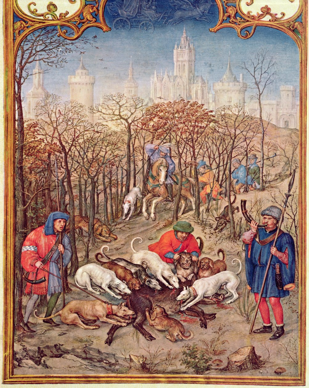 Fol.12v Joulukuu: Villisian metsästys Breviarium Grimanista, n. 1515 tekijältä Flemish School