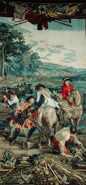 Gathering Wood, The Military Science -sarjasta, Judocus de Vosin työpaja, n. 1715-24 (kuvakudos) tekijältä Flemish School