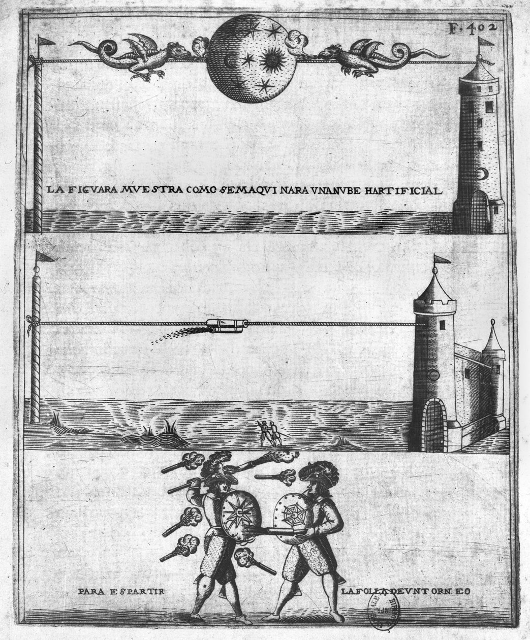 Kuinka tehdä keinotekoinen pilvi, kuvitus Tratado de Artilleriasta, Diego Ufano, Bryssel, 1613 tekijältä Flemish School