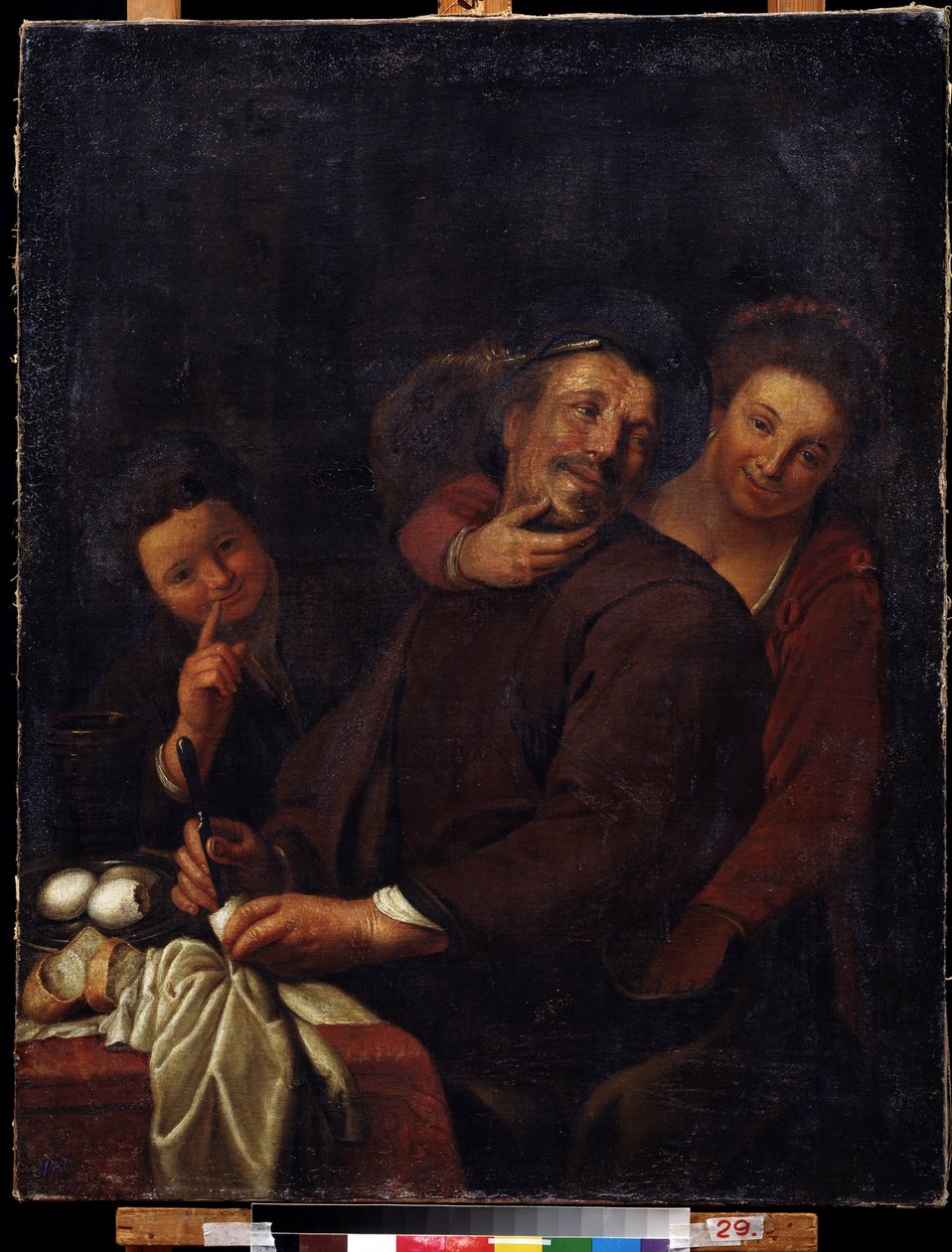 ""The merry company"" (The merry company) 1600-luvun hollantilaisen koulukunnan maalaus. Alueellinen Deineka-taidegalleria, Kursk Venäjä tekijältä Flemish School