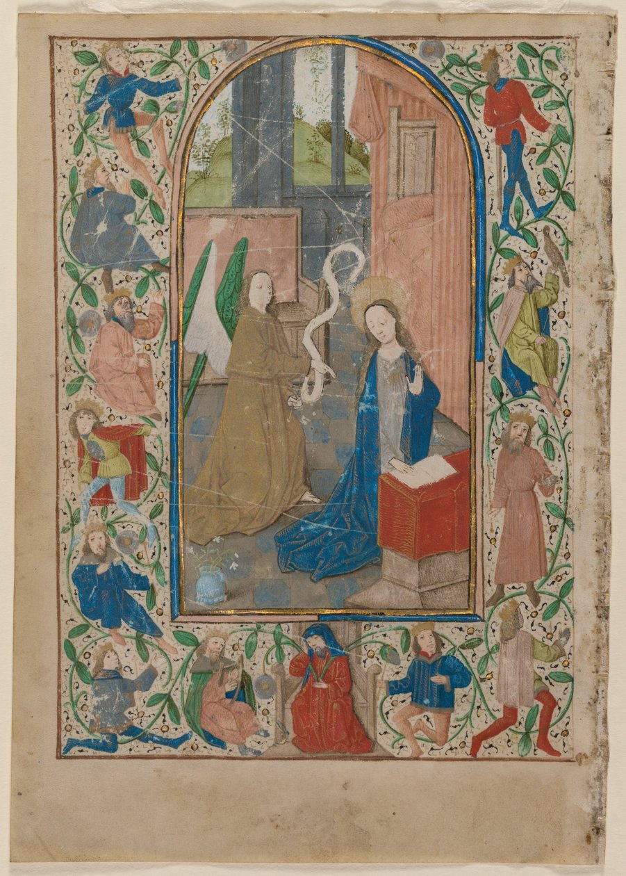 Lehti tuntikirjasta: Annunciation tekijältä Flemish School