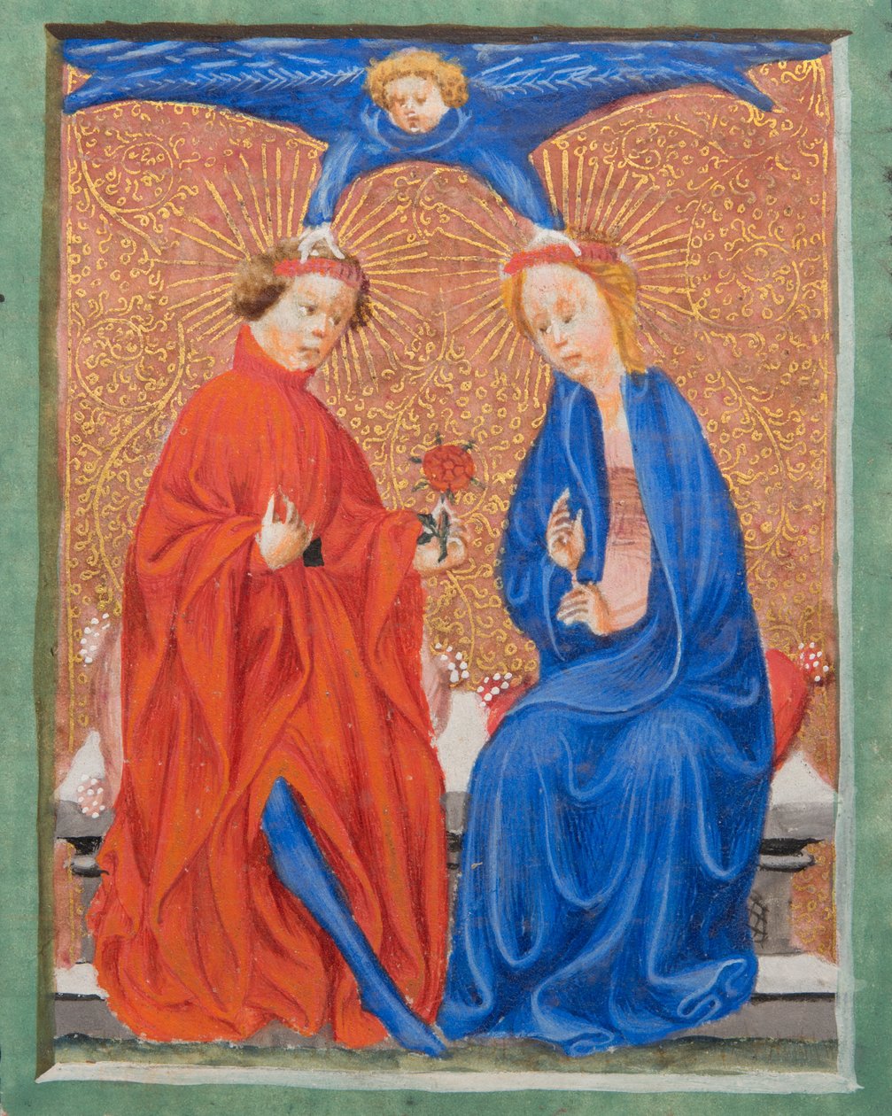 MS Gen1111 f.210 Saint Cecilia ja Saint Valerian, kuvitus Jacobus de Voraginen Legenda Aureasta, n. 1405-10 tekijältä Flemish School