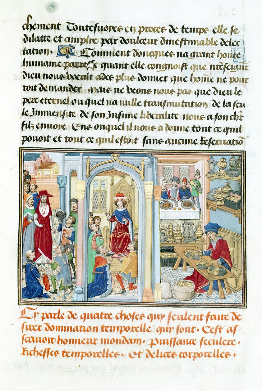 Ms 240 fol.247 Wordly Things, Jean de Gersonin (1363-1429) Le Miroir dHumilite -teoksesta 1462 tekijältä Flemish School
