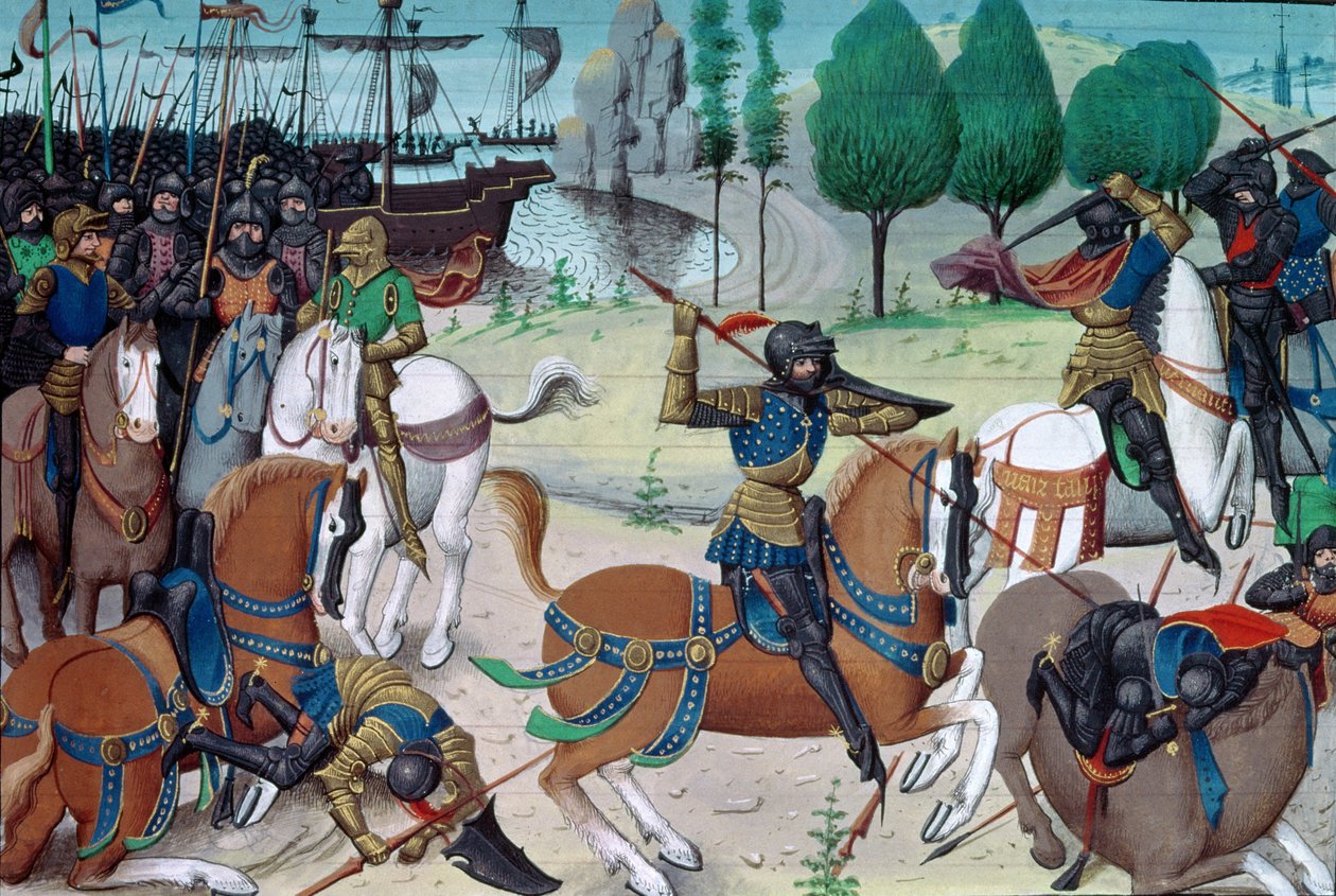 Ms 5089-90 Hastingsin taistelu, 14. lokakuuta 1066, Chronique des Empereurs, David Aubert tekijältä Flemish School